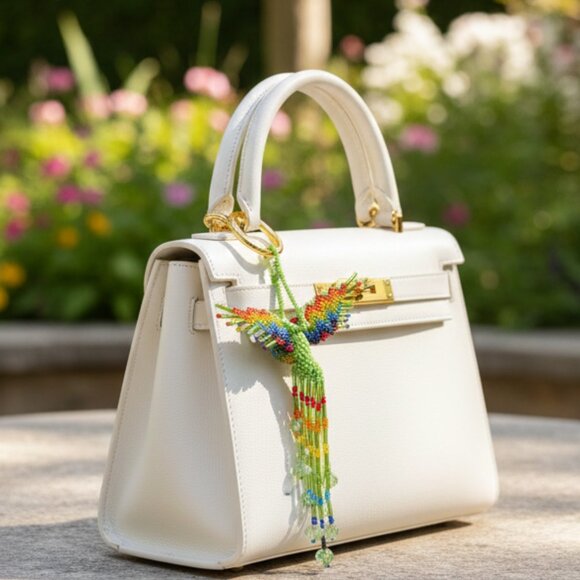 Beaded Hummingbird Purse Charm – Colorful Keychain Pendant Key Ring Gift Holiday - Picture 1 of 6